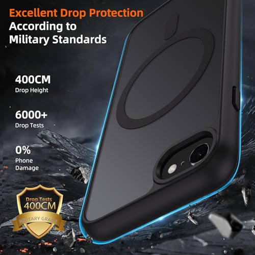 Oelrstfe Case for iPhone SE 3/2 (2022/2020) iPhone 8/7 Compatible with MagSafe with 2 Tempered Glass, Magnetic Translucent Matte Back Cover, Protective Lens Slim Shockproof Case, Black