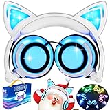 2019 New Cat Ear-Inspired Kids Headphones Boys Girls,AMENON Wired On/Over -Ear Foldable LED Gaming Headsets USB Rechargeable Lights Volume Limited Earphone iOS Android Laptop Travel Audio Gift Blue