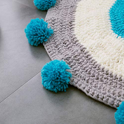 PinShang Hand Knitted Round Floor Mat with Plush Balls for Bay Window Sill Turmeric 80X80CM - Thumbnail 3
