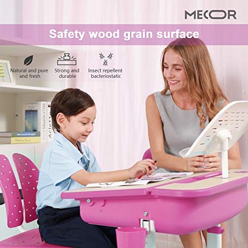 Mecor Kids Desk And Chair Set,Children Study Table Wood Grain Inclined
