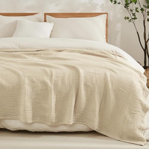 EMME Musselin-Decke 230x230 Baumwolle Oeko-TEX Erwachsene Tagesdecke,Beige