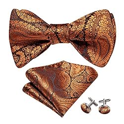 YOHOWA Men Self Tied Bow Tie Orange Black Paisley