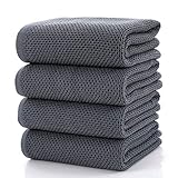 CC CAIHONG Towels Waffle Weave Drying Cotton Large Lightweight Knit Bath Towel Set - (4 Pack 27 inch x 55 inch) - Grey Blue