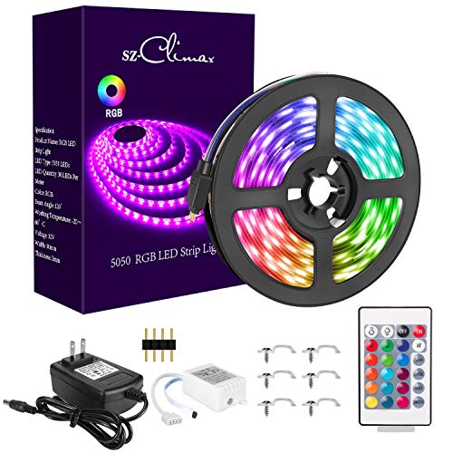 RGB LED Strips Lights Kits 12V 16.4ft Changing Strip Lighting with Remote Rope Light for Room, Bedroom, Home, Kitchen Cabinet, Christmas, Party Decoration, Non-Waterproof (16.4FT/5M-RGB)