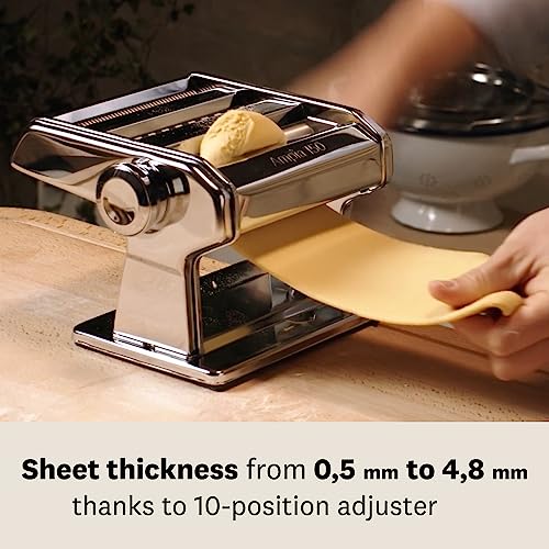 MARCATO 8356 Atlas Ampia Pasta Machine, Made In Italy, Chrome Plated Steel, Silver, Includes Pasta Cutter, Hand Crank, & Instructions