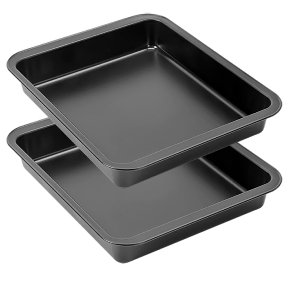 Cake - Square Baking Mould - Non Stick Baking Trays - Deep Roasting Tin, Roasting Trays for Oven - Premuim Non-Stick Coating, Cooking and Roasting - Non Stick Deep Oven - Carbon Steel - Set of 2