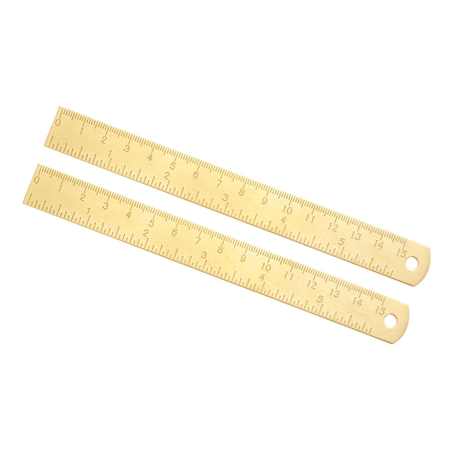 Kozelo 2pcs Brass Straight Rulers - [15cm x 6 Inch] Copper Measuring Ruler with Cm Inch Dual Scale for Line Drawing, Gold Tone