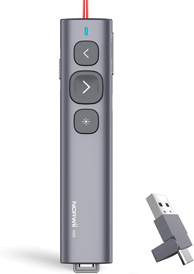 Norwii N95 Presentation Clicker USB-C USB-A Receiver Red