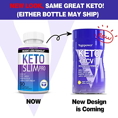 VEGEPOWER Keto Pills Weight-Loss Fat Burners Ketogenic Diet BHB Ketosis Support Exogenous Ketones Advanced Supplement Detox Cleanse with ACV for Men Women 90 Capsules