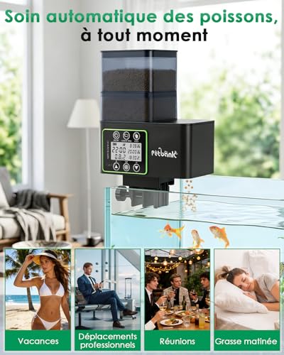Petbank Fish Food Dispenser 230/510mL, Automatic Fish Dispenser with Timer, USB Rechargeable Aquarium Food Dispensers, LCD Display - Aquarium Food Dispensers