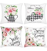VERTKREA Spring Pillow Covers, Floral Decorative Throw Pillow Covers , Set of 4 Flowers Cushion C...