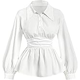 SweatyRocks Women's Long Sleeve Button Ruched Ruffle Peplum Shirt Top Work Blouse