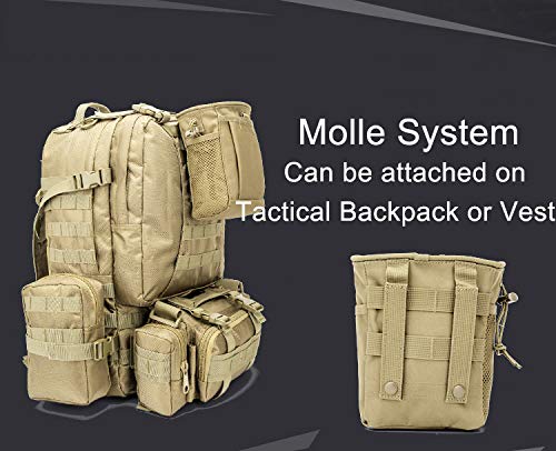 Zeato Tactical MOLLE Drawstring Magazine Dump Pouch, Military Adjustable Belt Utility Fanny Hip Holster Bag Outdoor Ammo Pouch(Khaki)
