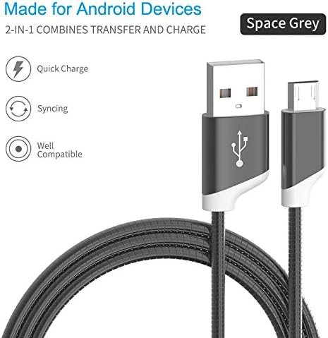 -MEJC- Charging and Data Cable Bite-proof Strong and Iron Wire Cable Apple for Android smartphone Samsung, Nexus, LG, Motorola, and More (Space Grey-Universal)