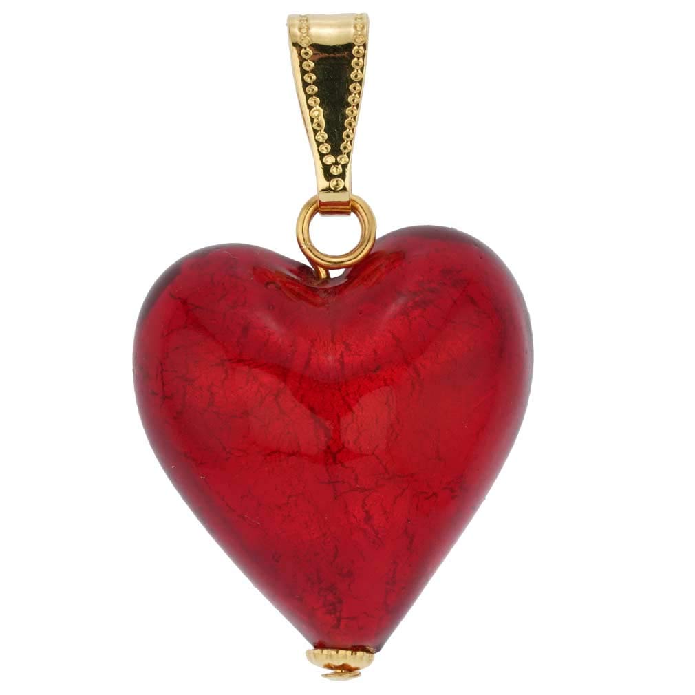 Glass Of Venice Murano Glass Heart Pendant Necklace Fire Red with Gold for Women - Handmade in Italy