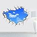 ORDERIN Wall Decal 3d Mural a Corner of Blue Sky Removable Wall Stickers for Wall and Ceiling Home Decor