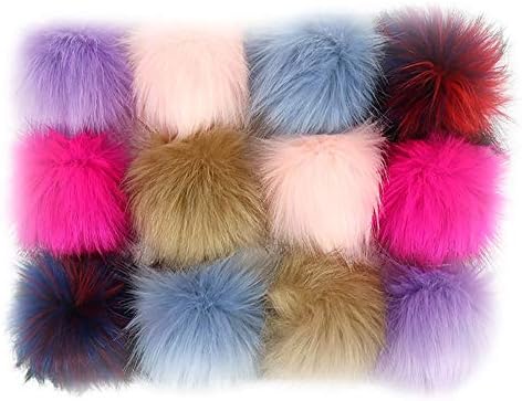 Valentine's Best Gifts!!! Jumberri 12pcs Faux Fox Fleece Pom Pom with Press Button Removable Knitting Hat Accessories Raccoon Hair Ball(10cm)