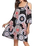 Romwe Women's Summer Cold Shoulder Bohemian Print Loose Tunic Dress