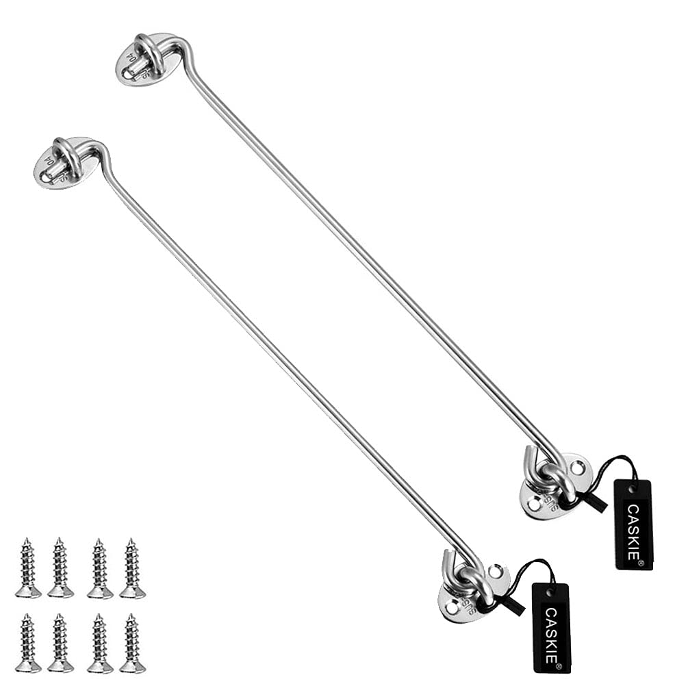 14 inch Cabin Hook and Eye 2PCS Made of 304 Stainless Steel, Heavy Duty Hook and Eye Lock for Shed, Gate and Garage Door - CASKIE