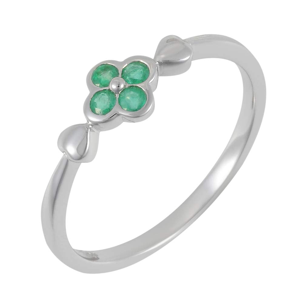 Ivy Gems 9ct White Gold Emerald Ditsy Flower Ring (P)