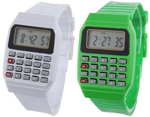 Pappi Boss Digital White Dial Kids LED Watch-Pack of 2 Calculator Watch