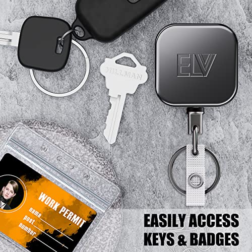 ELV Retractable ID Badge Holder, Heavy Duty Metal Body and Dyneema Cord