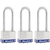 Master Lock Silver Outdoor Keyed-Alike Padlocks with Keys, Extra Long Shackle Lock for Gate, Fence, Shed, or Other Equipment, 3 Pack, 1TRILJ