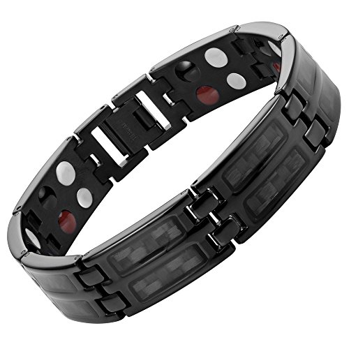 Black Carbon Fiber Titanium Magnetic 4 Element Bracelet Double Strength Adjusting Tool and Gift Box Included By Willis Judd