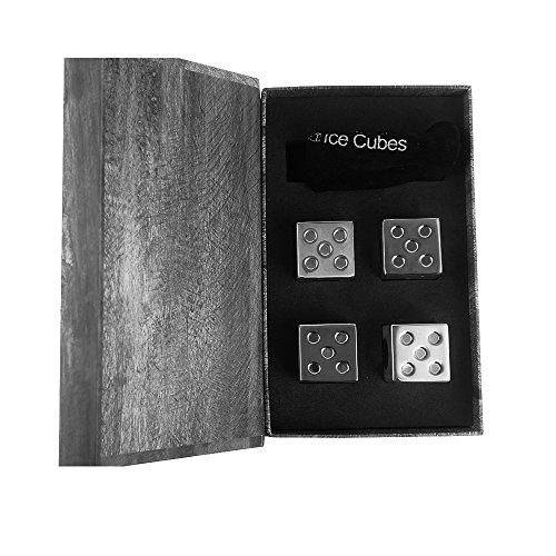 Stainless Steel Whisky Stones Food Grade Reusable Ice Stones Chilling Drinks Stones Whiskey Cooler In Gift Box With Velvet Pouch FDA Approved,Set of 4 (Dice Shape) - Thumbnail 5