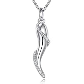 ASTRKIP Italian Horn Necklace Sterling Silver Cornicello Necklace Lucky Talisman Jewelry Gift for Women