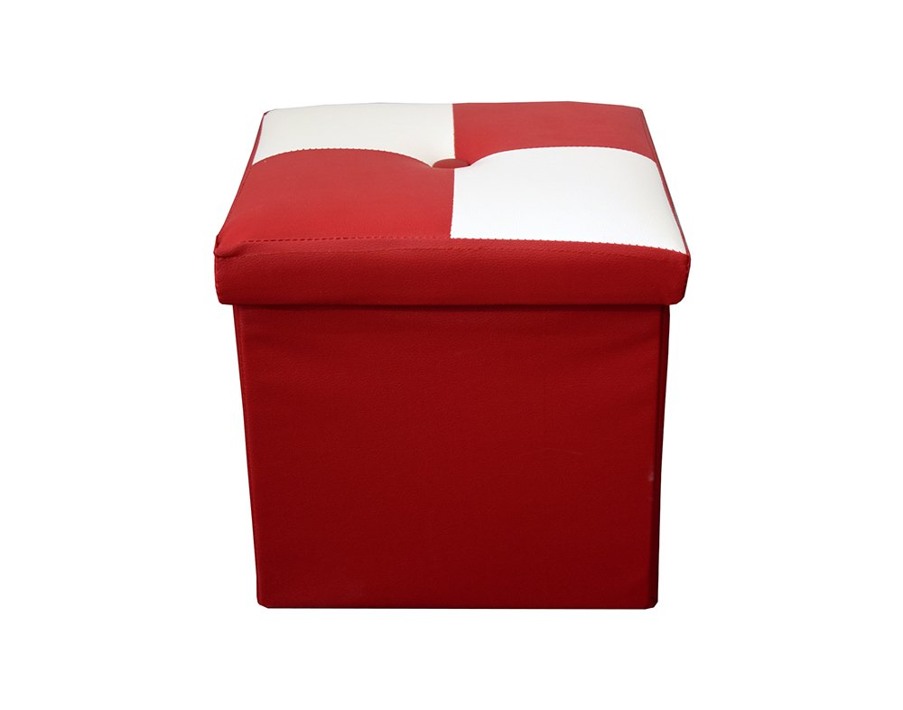 Rebecca Mobili Pouffe Storage Box Leatherette Red White Urban Style Office Sitting Room - 30 x 30 x 30 cm (H x W x D) - Art. RE4259