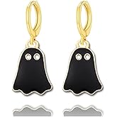 Halloween Ghost Earrings for Women Cute Funny Spooky Ghost Hoop Earrings Black White Huggie Earring Halloween Holiday Party Jewelry