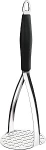 LADIZIO Potato Masher Stainless Steel Hand Plate Food Masher Kitchen Tool for Avocado, Bean, Vegetable Black
