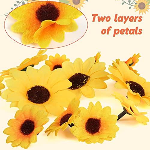 JOHOUSE 220PCS Artificial Sunflower Heads, Fake Sunflowers Faux Silk Sunflower Faux Floral Yellow Gerber Daisies for Autumn and Home Kitchen Wreath Decorations