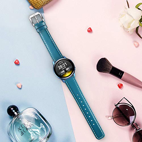 SWEES Leather Band Compatible Samsung Galaxy Watch Active 40mm Band, 20mm Genuine Leather Replacement Bands with Quick Release Pins for Galaxy Watch Active 2 Smart Watch 2019 Women Men, Blue