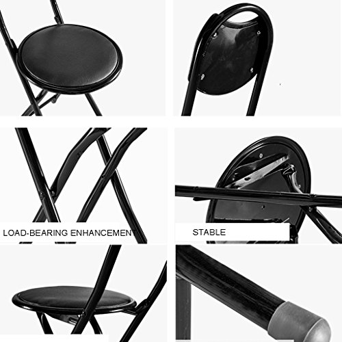 Folding Chairs Dining Chair Round Stool Folding Stool with backrest high Stool Chair Home bar Stool (Color : Black, Size : 303277.5CM) - Thumbnail 5