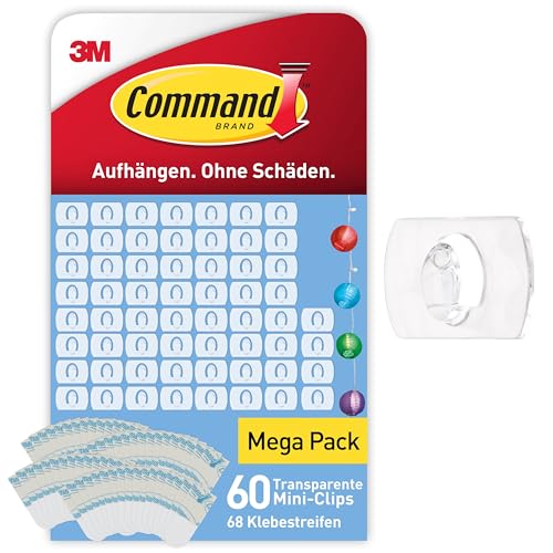 Command Outdoor Clips, 60 Mini Hooks, 68 Small Adhesive Strips, Transparent