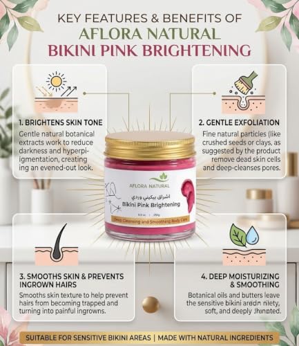 AFLORA NATURAL Bikini Pink Brightening & Moisturising Cream, Deep Hydration, Strong Floral Fragrance, Shea Butter, 250ml