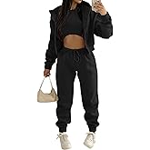 Akmipoem Sweatsuits for Women Set 3 Piece Outfits Zip Up Hoodie Sweatshirt Crop Tank Top Jogger Sweatpants Tracksuit