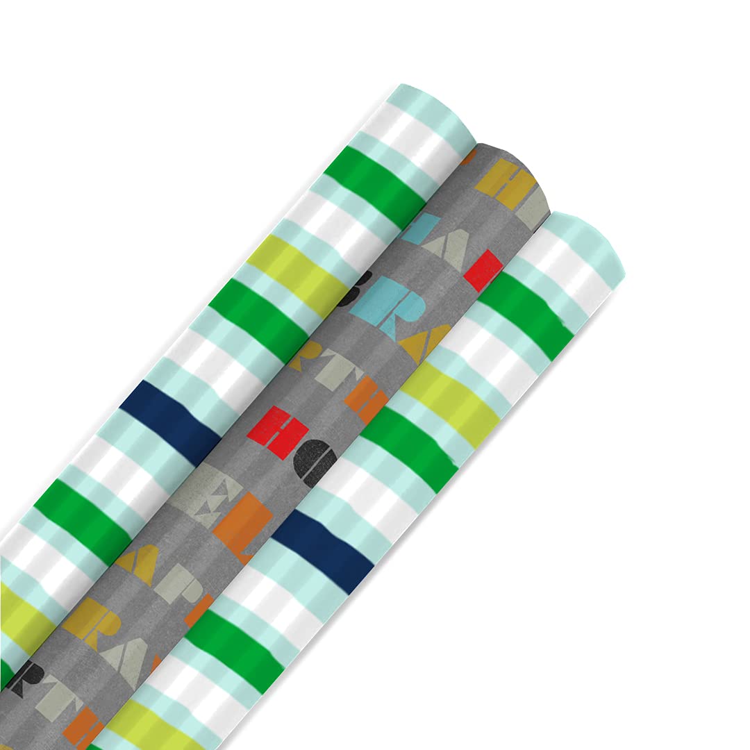 Birthday Wrapping Paper Bundle from Hallmark - 3 Rolls in 1 Colourful Reversible Design