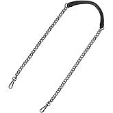 uxcell Purse Chain Strap, 47" Leather Iron Flat Chain Strap Handbag Chains Purse Handles Shoulder Replacement Strap (Black Strap Grey Chain)