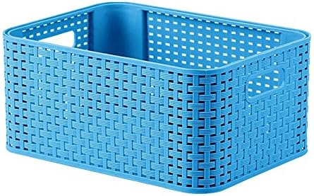 Desktop organizer, KINIFE Desktop Rattan Hollow Plastic Storage Basket Storage Organizer-Blue