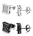 FIBO STEEL 2 Pairs Stainless Steel Square Stud Earrings for Men Women Ear Piercings CZ Inlaid,6MM