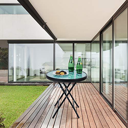 PHIVILLA Beistelltisch rund klappbar aus Glas und Metall Balkontisch Kleiner Balkontisch wetterfest pflegeleicht Balkontisch für Balkon Garten Terrasse Wohnzimmer – Bild 8