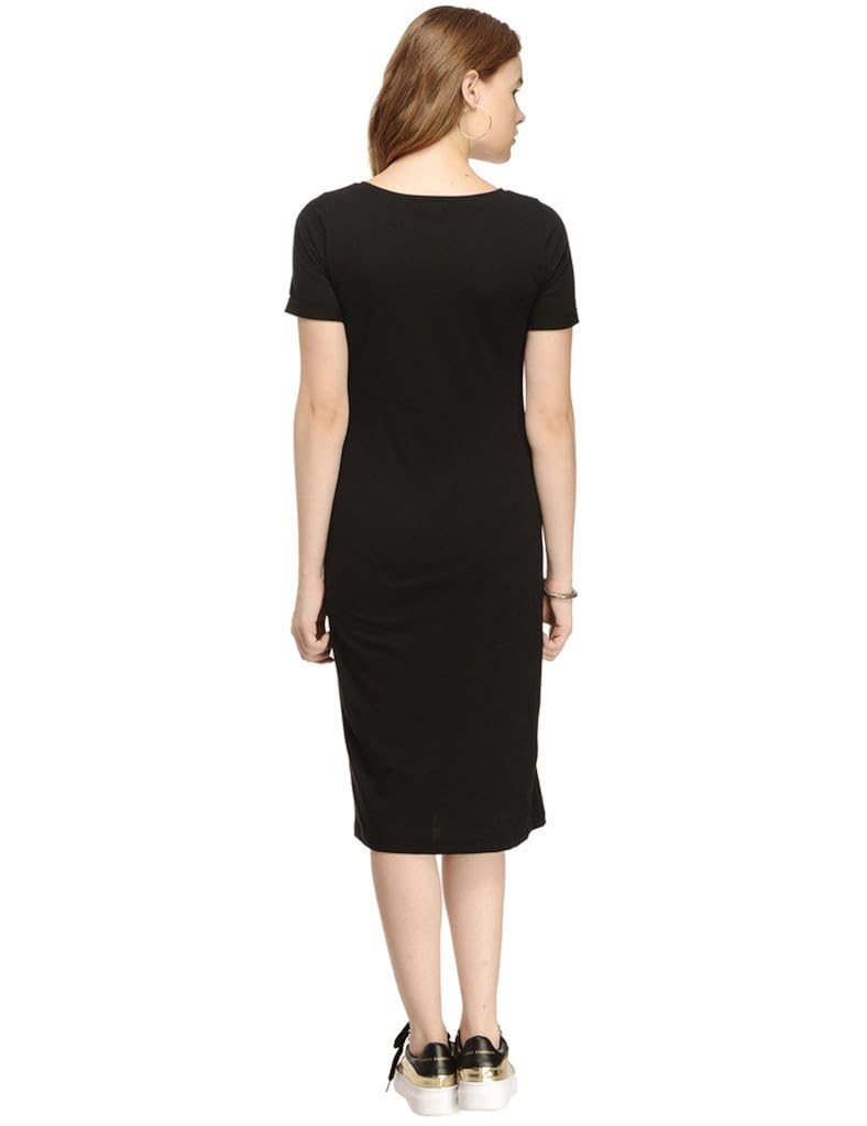 rigo black solid knee length half sleeve bodycon dress