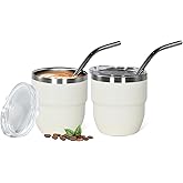 CHLJAR 4oz Stackable Cup, Vacuum Insulated Espresso Cup Set of 2, Espresso Shot Glass for Coffee, Double Wall Stainless Steel Mini Tumbler Shot Glasses with Straw and Lid