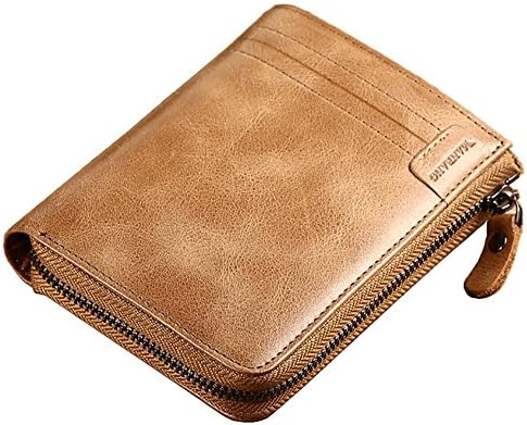 Men's Wallet, Genuine Cowhide Leather Wallet With Zipper Coin Pocket for Men
