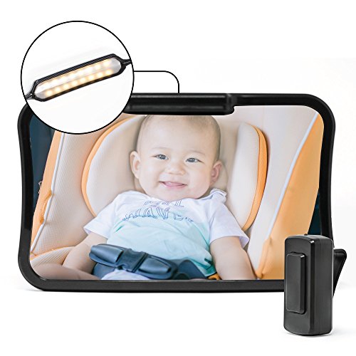 Baby & Mom Back Seat Baby Mirror with LED Lights and Remote Control - Rear View Baby Car Seat Mirror Made by Wide Convex Shatterproof Glass - Fully Assembled, Crash Tested and Certified for Safety