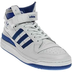 Image of adidas Originals Men's Shoes | Forum Mid Refined Fashion Sneakers, White/Collegiate Royal/Silver Met, (10 M US)