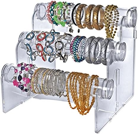 AMKO NBC-3 3 Tier Bracelet Display, 1" Diameter Bar, Clear Acrylic Plastic Construction, Clean Finish, Flame Polished Edges, Simple Organization, Material, Easy Construction (Pack of 5)